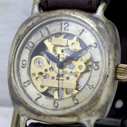 BHW127 手動上鍊黃銅 33mm 墊套 阿拉伯數字縫紉機針跡 BR 手工手錶 第2張的照片