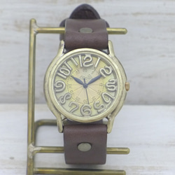 "S-WATCH8-B" 33mmBrass(真鍮) フローティングインデックス 手作り腕時計 [207A] 4枚目の画像