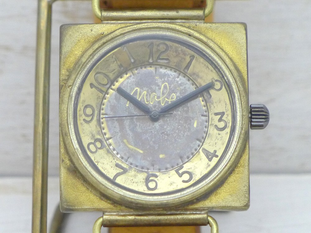 "CUBE-JB3" 36mmBrass(真鍮)スクエアモデル アラビア数字 手作り腕時計 [JUM94]