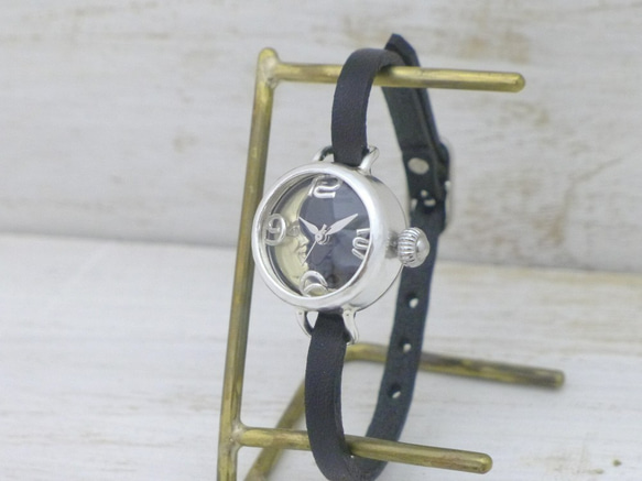 &quot;CrescentMoon4-LS&quot; 20mm 銀色月亮黑色錶盤手鍊式手工鐘錶 [365SV-CM4] 第2張的照片