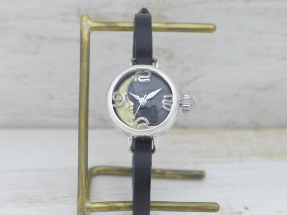 &quot;CrescentMoon4-LS&quot; 20mm 銀色月亮黑色錶盤手鍊式手工鐘錶 [365SV-CM4] 第4張的照片