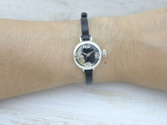&quot;CrescentMoon4-LS&quot; 20mm 銀色月亮黑色錶盤手鍊式手工鐘錶 [365SV-CM4] 第5張的照片