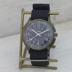 ”MIL-Winding-MB" 約32mm手巻きBrass(真鍮)ミリタリーデザイン 手作り腕時計 [BHW130] 3枚目の画像