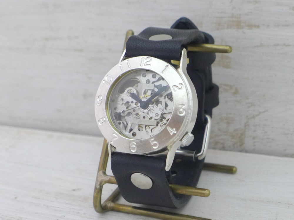 SHW058 手巻き36mmSilver アラビア数字ベゼル 手作り腕時計 (SHW058)