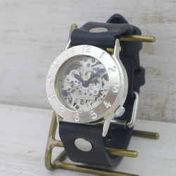 SHW058 手巻き36mmSilver アラビア数字ベゼル 手作り腕時計 (SHW058) 1枚目の画像