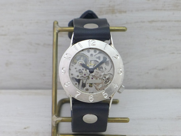 SHW058 手巻き36mmSilver アラビア数字ベゼル 手作り腕時計 (SHW058) 3枚目の画像