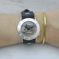 SHW058 手巻き36mmSilver アラビア数字ベゼル 手作り腕時計 (SHW058) 5枚目の画像