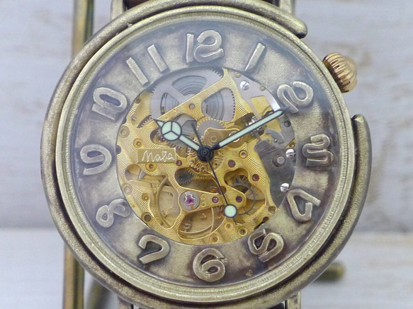 BAM044 自動上鍊黃銅超大尺寸 42 毫米 3D 數字索引手工腕錶 [BAM044 GD / BR] 第3張的照片