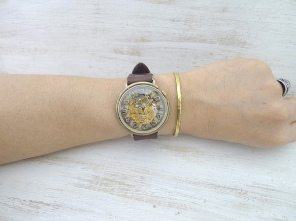 BAM044 自動上鍊黃銅超大尺寸 42 毫米 3D 數字索引手工腕錶 [BAM044 GD / BR] 第6張的照片