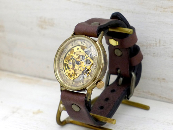 BAM021 自動上鍊 36mm 黃銅阿拉伯數字手工手錶 [BAM021 Arabic GD / BR] 第2張的照片