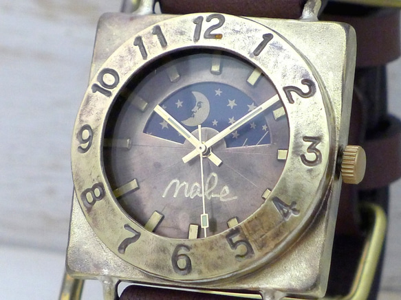 “CUBE-JB6-S &amp; M”黃銅方形日月手工手錶 [JUM140S &amp; M BR] 第2張的照片