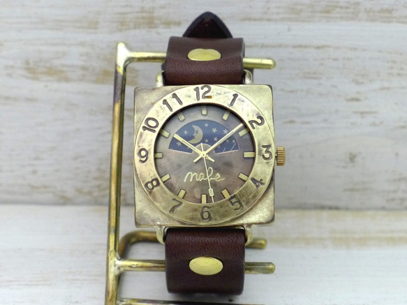 “CUBE-JB6-S &amp; M”黃銅方形日月手工手錶 [JUM140S &amp; M BR] 第4張的照片