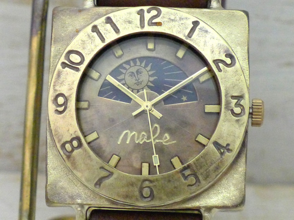 “CUBE-JB6-S &amp; M”黃銅方形日月手工手錶 [JUM140S &amp; M BR] 第5張的照片