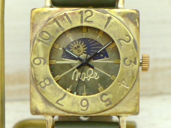 "Compass-S&M" Sun&Moon スクエアモデル Brass(真鍮) 手作り腕時計 [312S&M] 6枚目の画像