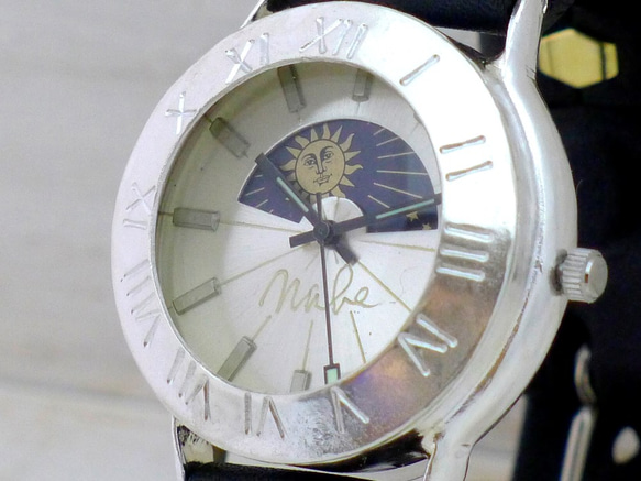 "Explorer-JS-S&M" ﾛｰﾏ数字 Silver Sun&Moon手作り腕時計 [JUM65SV-S&M] 1枚目の画像