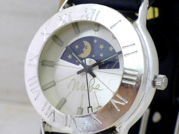 “Explorer-JS-S &amp; M”羅馬數字銀太陽&amp;月亮手工腕錶 [JUM65SV-S &amp; M] 第2張的照片
