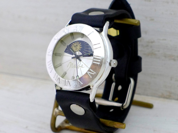 “Explorer-JS-S &amp; M”羅馬數字銀太陽&amp;月亮手工腕錶 [JUM65SV-S &amp; M] 第3張的照片