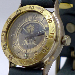 359S&M Sun&Moon Men's Brass サン＆ムーン 手作り腕時計[359] NV 3枚目の画像