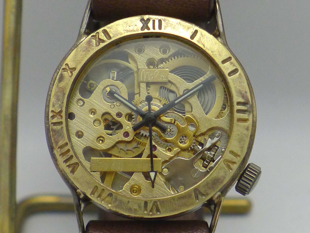 BHW057 ローマ数字 手巻きBrass Men's 手作り腕時計  GD/BR [BHW057ローマ]