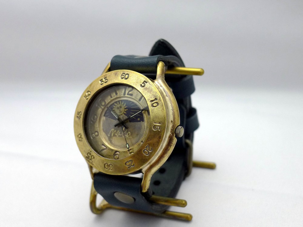 "Biggie2-B-S&M" 特大JUMBO(約42mm) Sun&Moon 手作り腕時計[JUM74S&M NV]