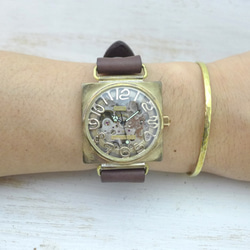 BHW096 手動上鍊 Brass (黃銅) 約 36mm 方形立體索引手工腕錶 [BHW096 SV / CA] 第5張的照片
