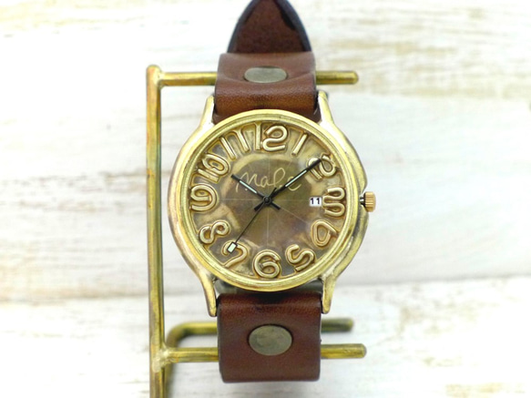 "J.B.-DATE" 数字文字盤 JUMBO Brass DATE表示 手作り腕時計 [JUM31DATE 数字] 3枚目の画像