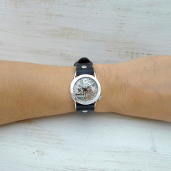 SHW027 ローマ数字ベゼル 手巻きSilver Mens  手作り腕時計  [SHW027ローマ SV/BK] 5枚目の画像