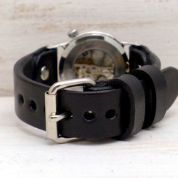 SHW027 ローマ数字ベゼル 手巻きSilver Mens  手作り腕時計  [SHW027ローマ SV/BK] 8枚目の画像