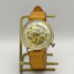 BAM021 ローマ数字 手縫ベルト 自動巻きBrass JUMBO 手作り腕時計  [BAM021 ローマ 手縫] 3枚目の画像
