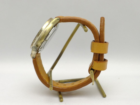 BAM021 ローマ数字 手縫ベルト 自動巻きBrass JUMBO 手作り腕時計  [BAM021 ローマ 手縫] 5枚目の画像