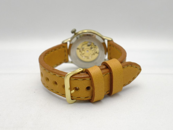 BAM021 ローマ数字 手縫ベルト 自動巻きBrass JUMBO 手作り腕時計  [BAM021 ローマ 手縫] 6枚目の画像