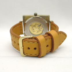 BAM049 自動巻Brass特大ｻｲｽﾞ(42mm)スクエア 手作り腕時計 [BAM049 GD/CA手縫] 6枚目の画像