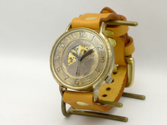 BHW101 手動上鍊黃銅超大號 (42mm) Open heart 阿拉伯數字手工手錶 [BHW101] 第2張的照片
