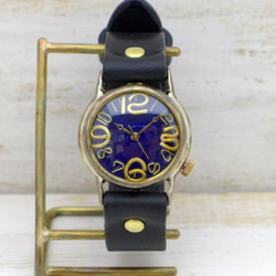 “On Time-B”BL（藍色）錶盤男士黃銅手工手錶 [214B BL] 第4張的照片