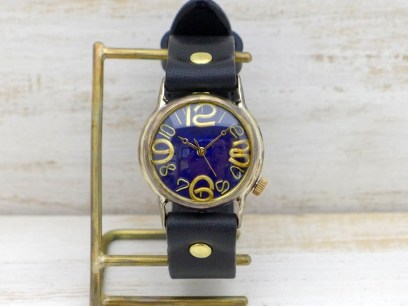 “On Time-B”BL（藍色）錶盤男士黃銅手工手錶 [214B BL] 第4張的照片
