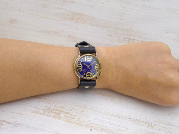 “On Time-B”BL（藍色）錶盤男士黃銅手工手錶 [214B BL] 第8張的照片