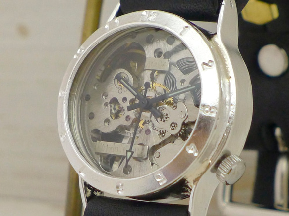 SHW027 アラビアベゼル 手巻きSilver Mens 手作り腕時計 [SV/BK SHW027] 1枚目の画像
