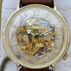 BAM041 自動巻きBrass特大JUMBO(42mm) 手作り腕時計 GD/手縫ベルト [BAM041 手縫い] 4枚目の画像