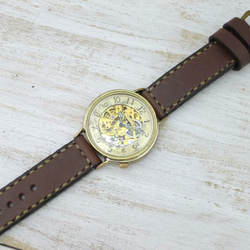 BAM041 自動巻きBrass特大JUMBO(42mm) 手作り腕時計 GD/手縫ベルト [BAM041 手縫い] 6枚目の画像