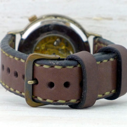 BAM041 自動巻きBrass特大JUMBO(42mm) 手作り腕時計 GD/手縫ベルト [BAM041 手縫い] 8枚目の画像