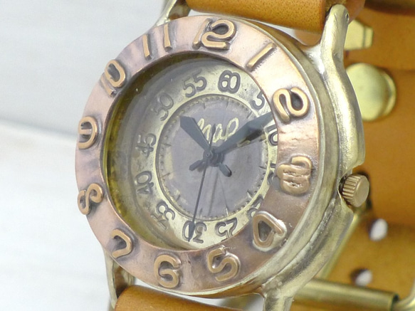 "Explorer-JB3" JUMBO36mm Brass 銅ベゼル 立体数字 手作り腕時計 [JUM65BC] 3枚目の画像