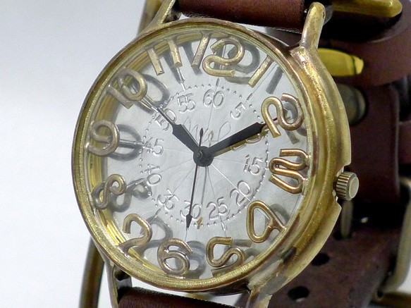 "GRANDAD3-B" 特大42mm Brass フローティングインデックス 手作り腕時計 [JUM116A AL] 4枚目の画像