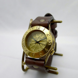 "Explorer2-B" アラビア数字 Mens32mm Brass(真鍮) 手作り腕時計[275 GD] 1枚目の画像