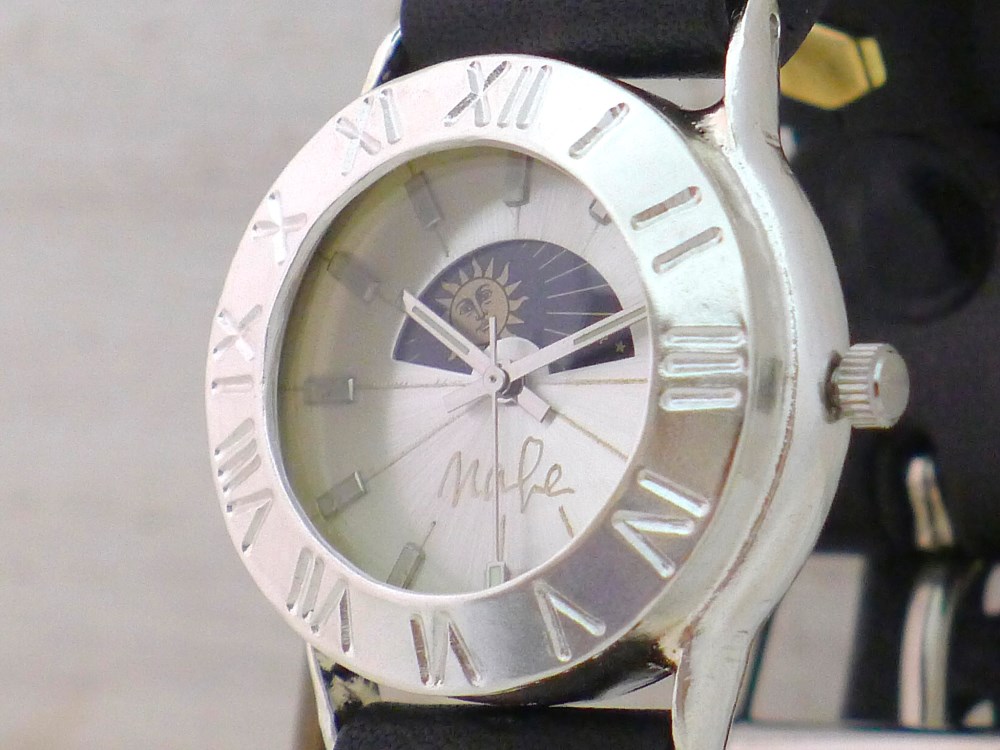 "Explorer2-SV-S&M" Mens Silver Sun&Moon 手作り腕時計[275SV-S&M]