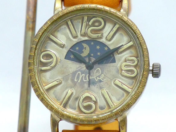 "S-WATCH4-B-S&M" Mens Brass Sun&Moon 手作り腕時計 [196B-S&M CA] 3枚目の画像