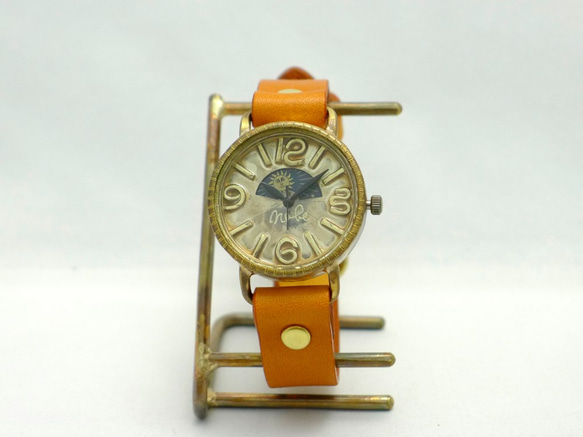 "S-WATCH4-B-S&M" Mens Brass Sun&Moon 手作り腕時計 [196B-S&M CA] 4枚目の画像