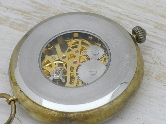 BHW110 手巻き懐中時計 ローマ数字 特大JUMBO(42mm) 真鍮甲丸ケース 手作り腕時計 [BHW110] 6枚目の画像