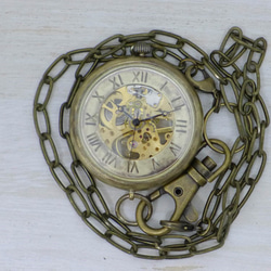 BHW110 手巻き懐中時計 ローマ数字 特大JUMBO(42mm) 真鍮甲丸ケース 手作り腕時計 [BHW110] 8枚目の画像