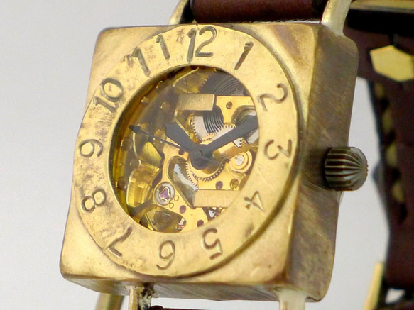 BAM049 自動上鍊方形款男士黃銅手工縫製腰帶手工腕錶 [BAM049 BR Hand-sewn] 第1張的照片