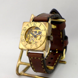 BAM049 自動上鍊方形款男士黃銅手工縫製腰帶手工腕錶 [BAM049 BR Hand-sewn] 第2張的照片